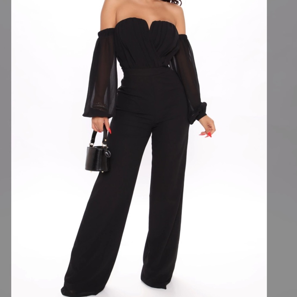 Fashion Nova Off the Shoulder Black Jumpsuit XS